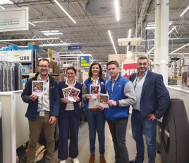 La signature s’est tenue le mercredi 15 mai au magasin Castorama d’Englos en présence de Charlotte Brun, Vice-Présidente de la Métropole européenne de Lille - Climat - Transition Ecologique et Energie, Christophe Varloteaux, Directeur Régional Nord Castorama (à droite), Céline de Wazières, Directrice de Castorama Englos, Olivier Hornoy, Directeur de Castorama Bondues et Valentin Garcia, Directeur de Castorama Hénin Beaumont (à gauche).